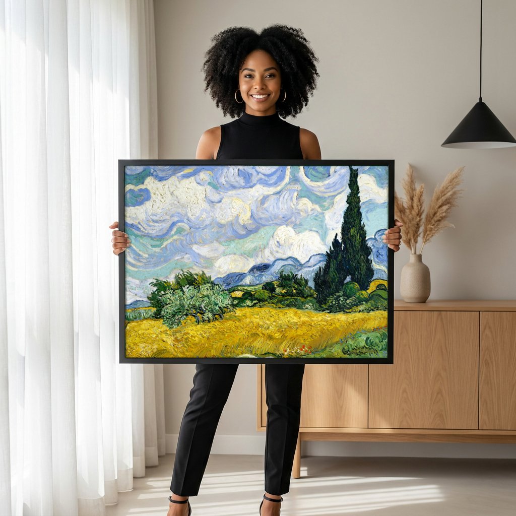 Quadro Decorativo Campo de Trigo com Ciprestes - Van Gogh com modelo em ambiente