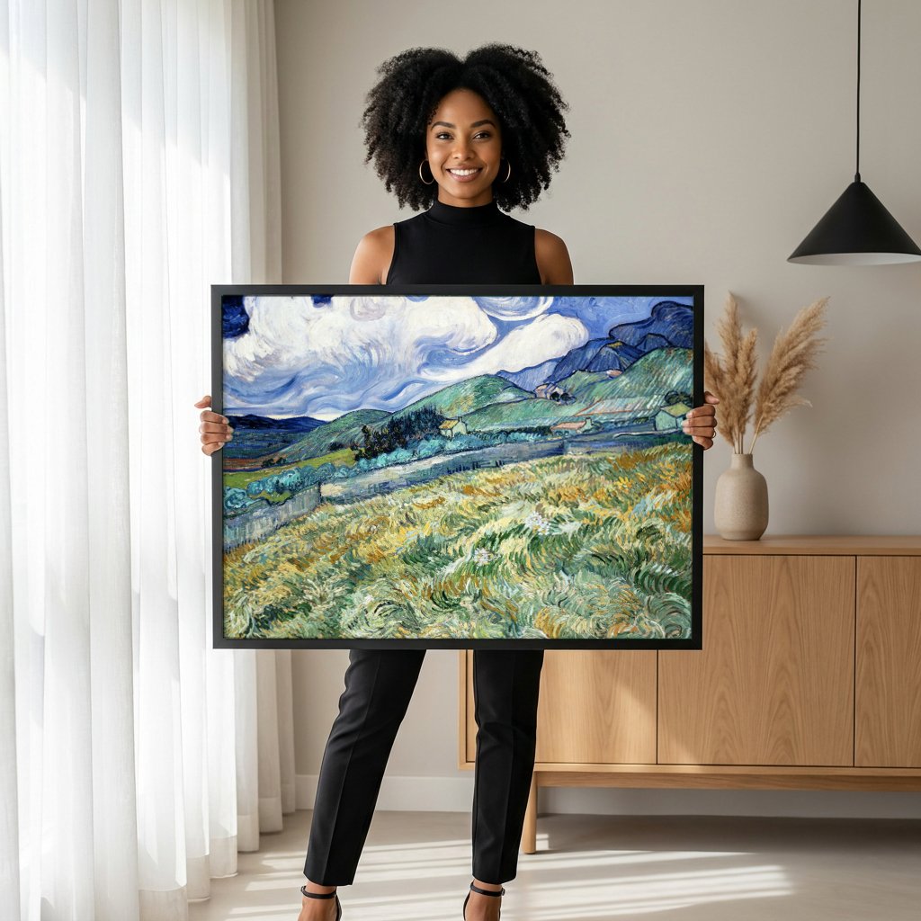 Quadro Decorativo Campo de Trigo com Ciprestes - Van Gogh com modelo em ambiente