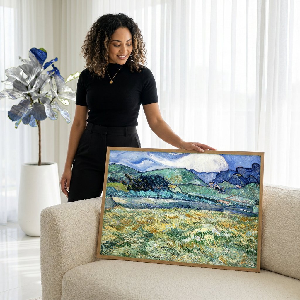 Quadro Decorativo Campo de Trigo com Ciprestes - Van Gogh com modelo em ambiente