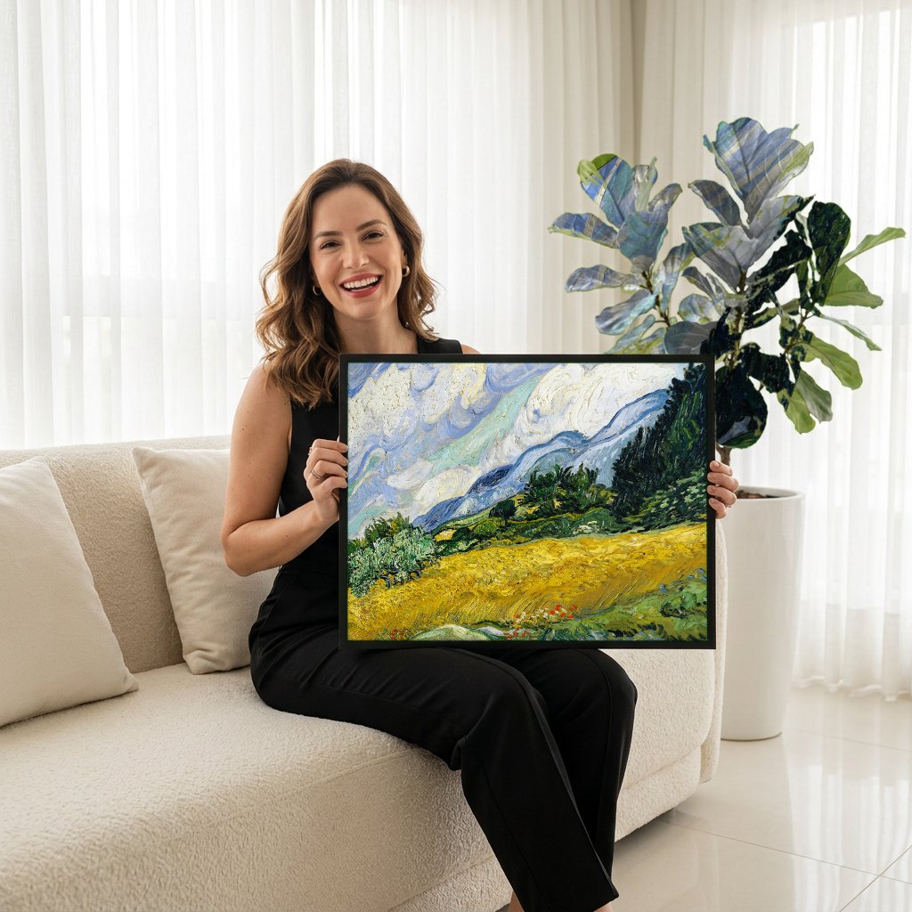 Quadro Decorativo Campo de Trigo com Ciprestes - Van Gogh com modelo em ambiente