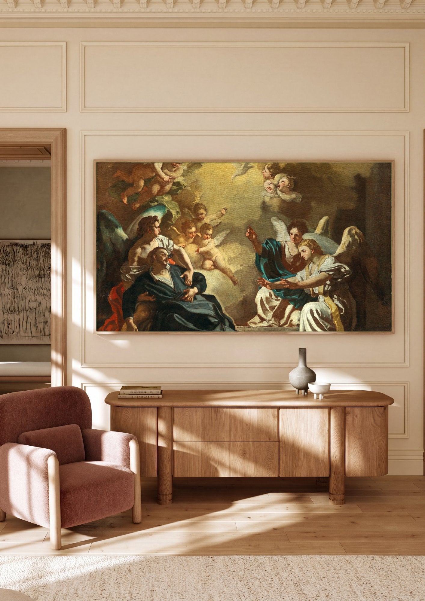 Quadro Decorativo A Visão de São Francisco de Sales - Solimena em ambiente decorado