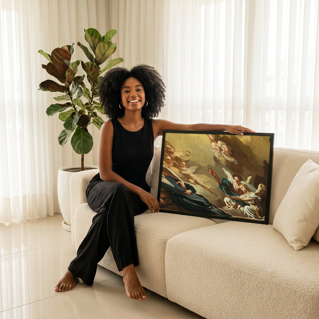 Quadro Decorativo A Visão de São Francisco de Sales - Solimena com modelo em ambiente
