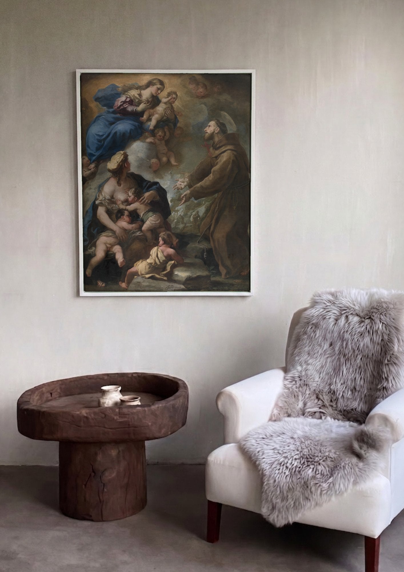 Quadro Decorativo A Virgem e São Francisco - Luca Giordano em ambiente decorado