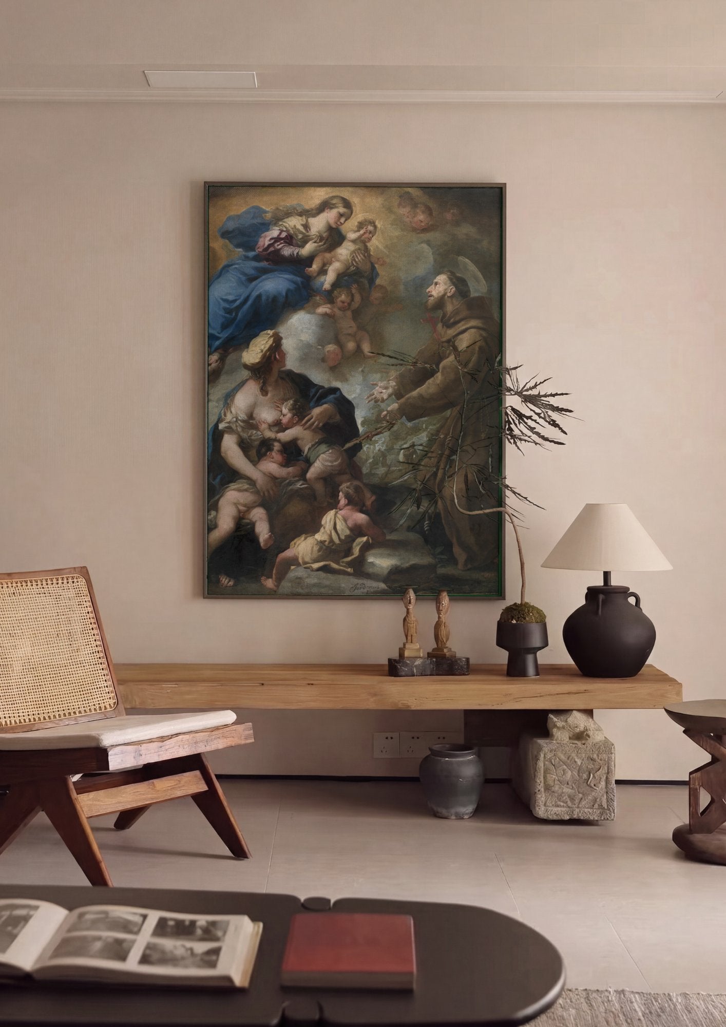 Quadro Decorativo A Virgem e São Francisco - Luca Giordano em ambiente decorado