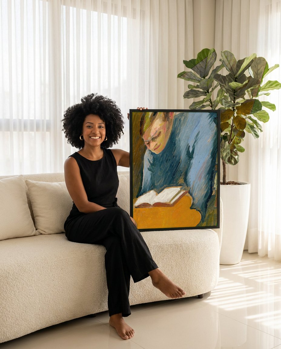 Quadro Decorativo O Leitor - August Macke com modelo em ambiente