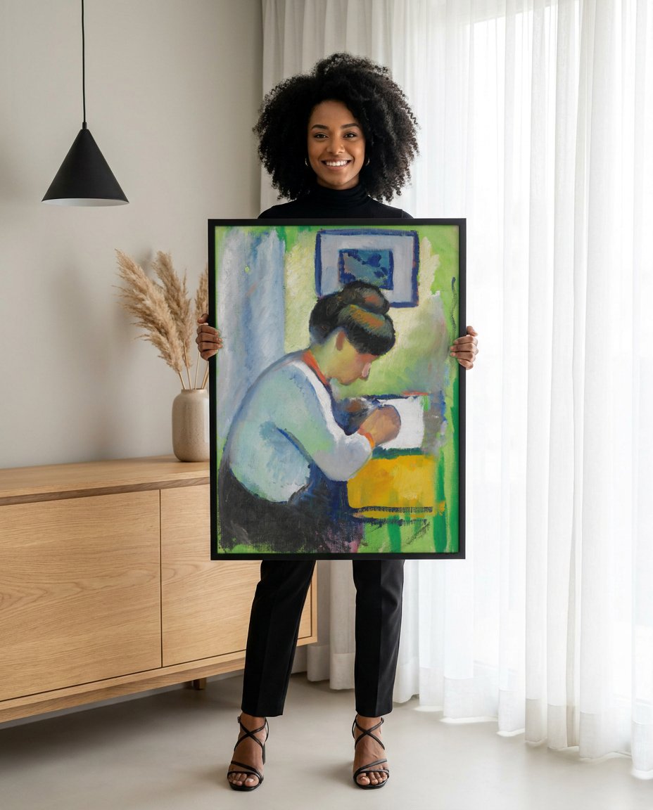 Quadro Decorativo A Leitora - August Macke com modelo em ambiente
