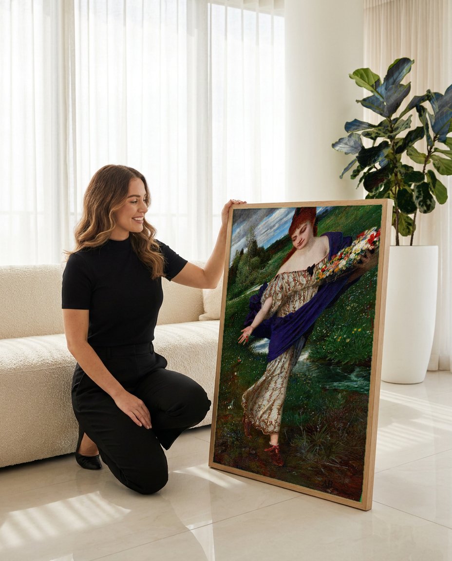 Quadro Decorativo Primavera - Arnold Böcklin com modelo em ambiente