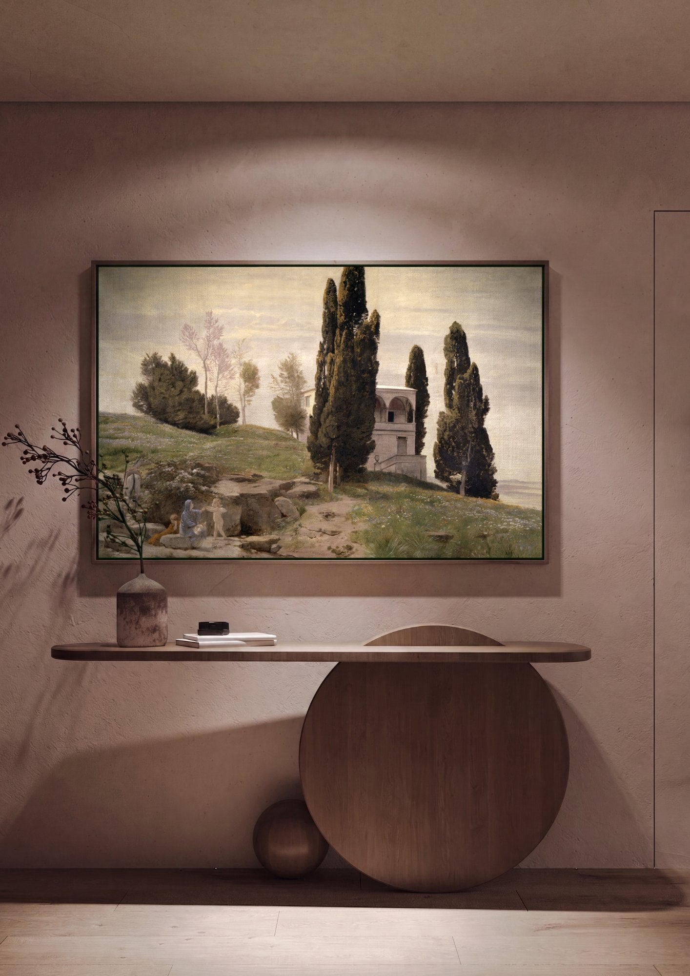 Quadro Decorativo A Chegada - Arnold Böcklin em ambiente decorado