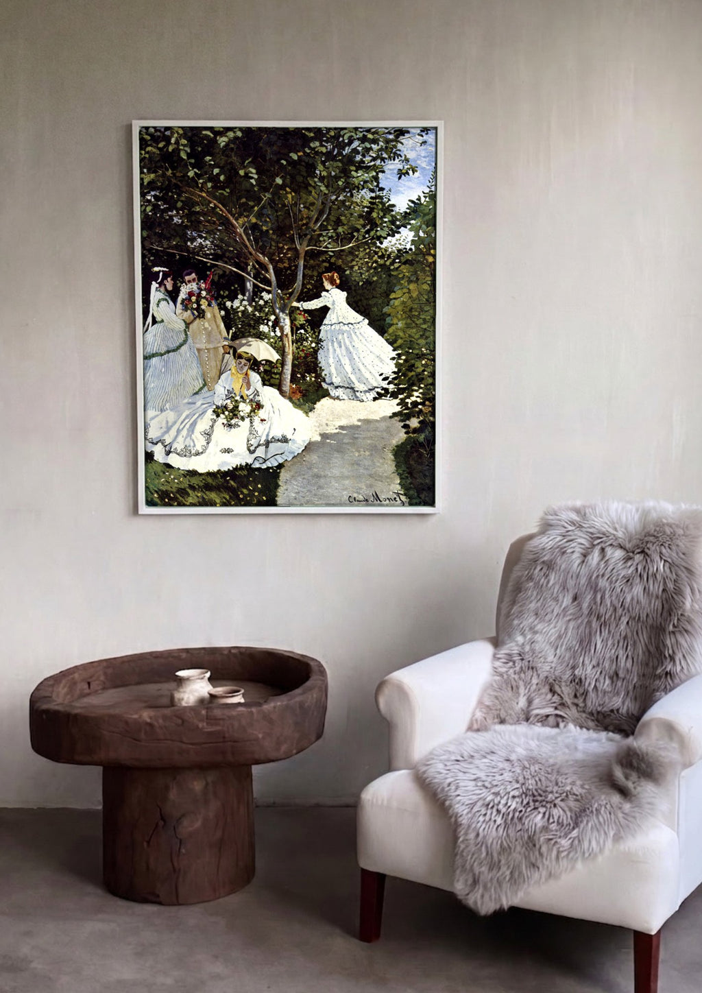 Quadro Decorativo Mulheres no Jardim - Claude Monet em ambiente decorado