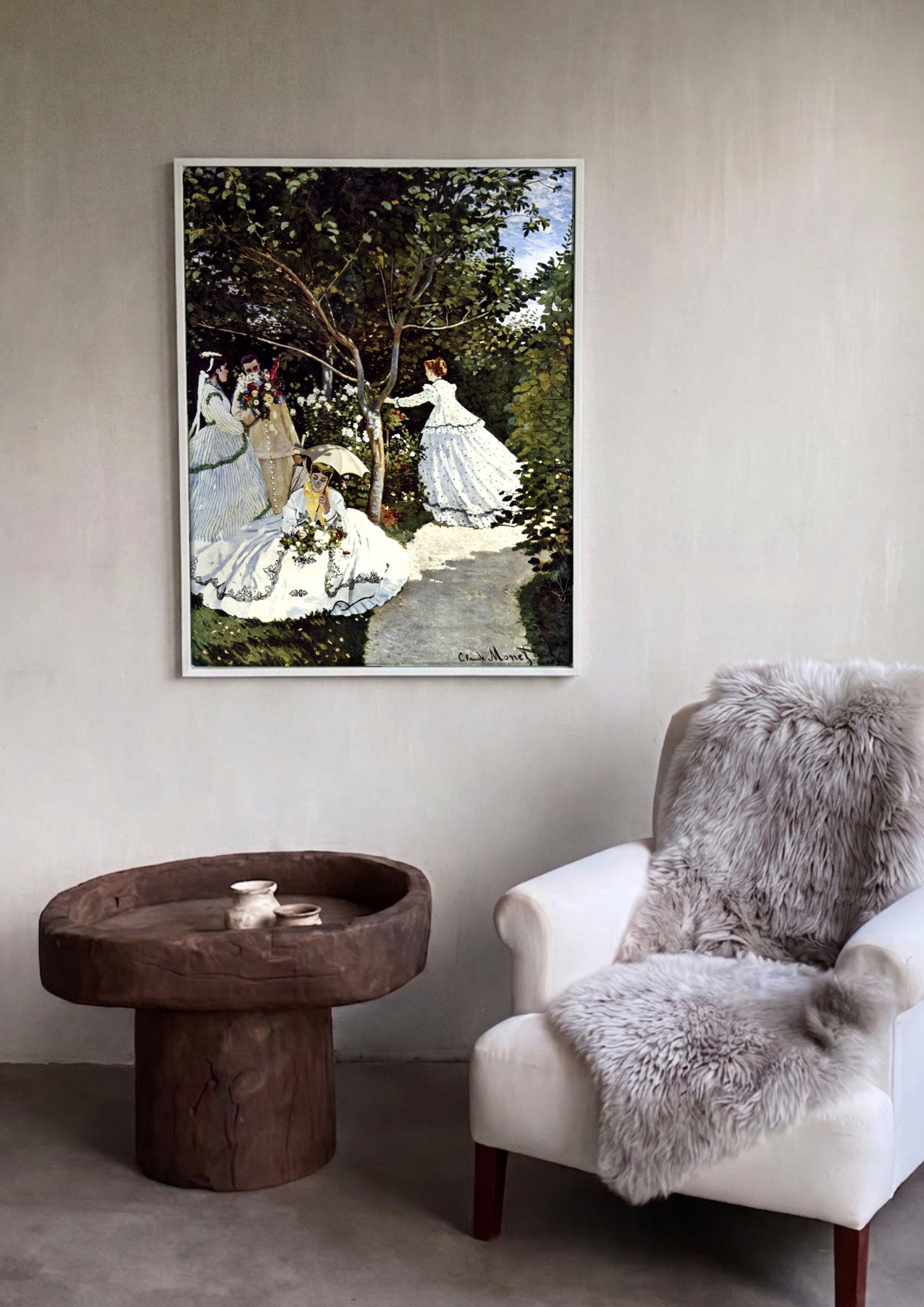 Quadro Decorativo Mulheres no Jardim - Claude Monet em ambiente decorado