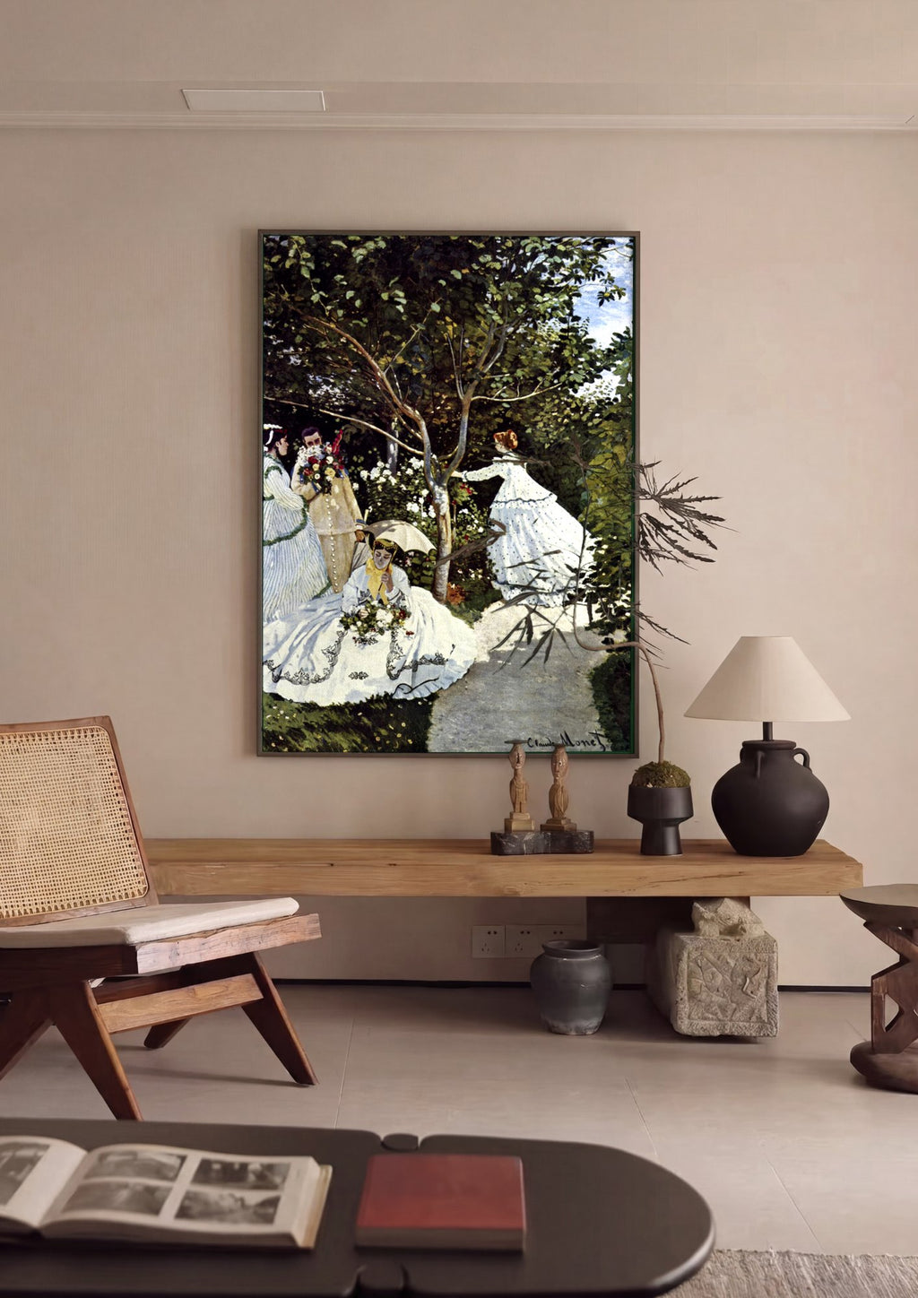 Quadro Decorativo Mulheres no Jardim - Claude Monet em ambiente decorado