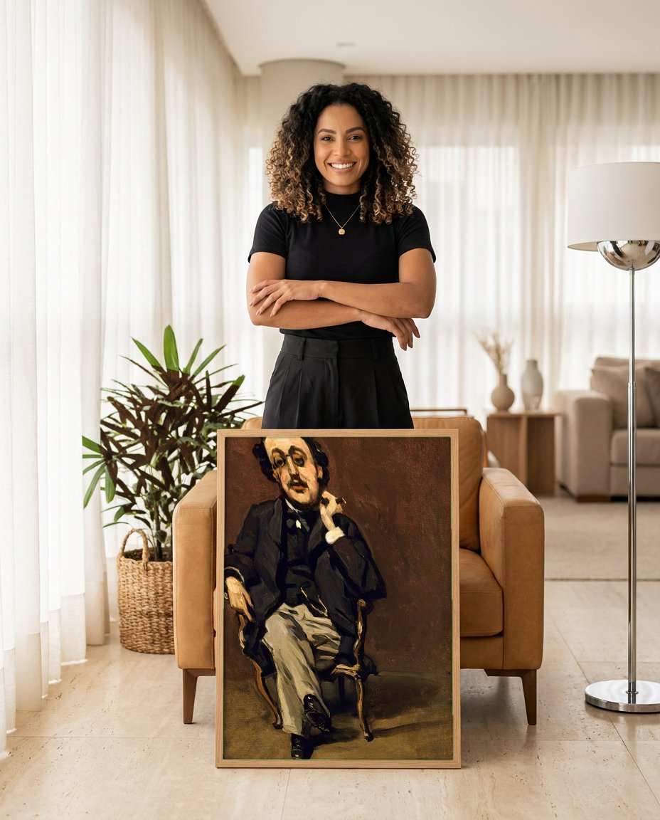 Quadro Decorativo Homem com Monoculo - Claude Monet com modelo em ambiente