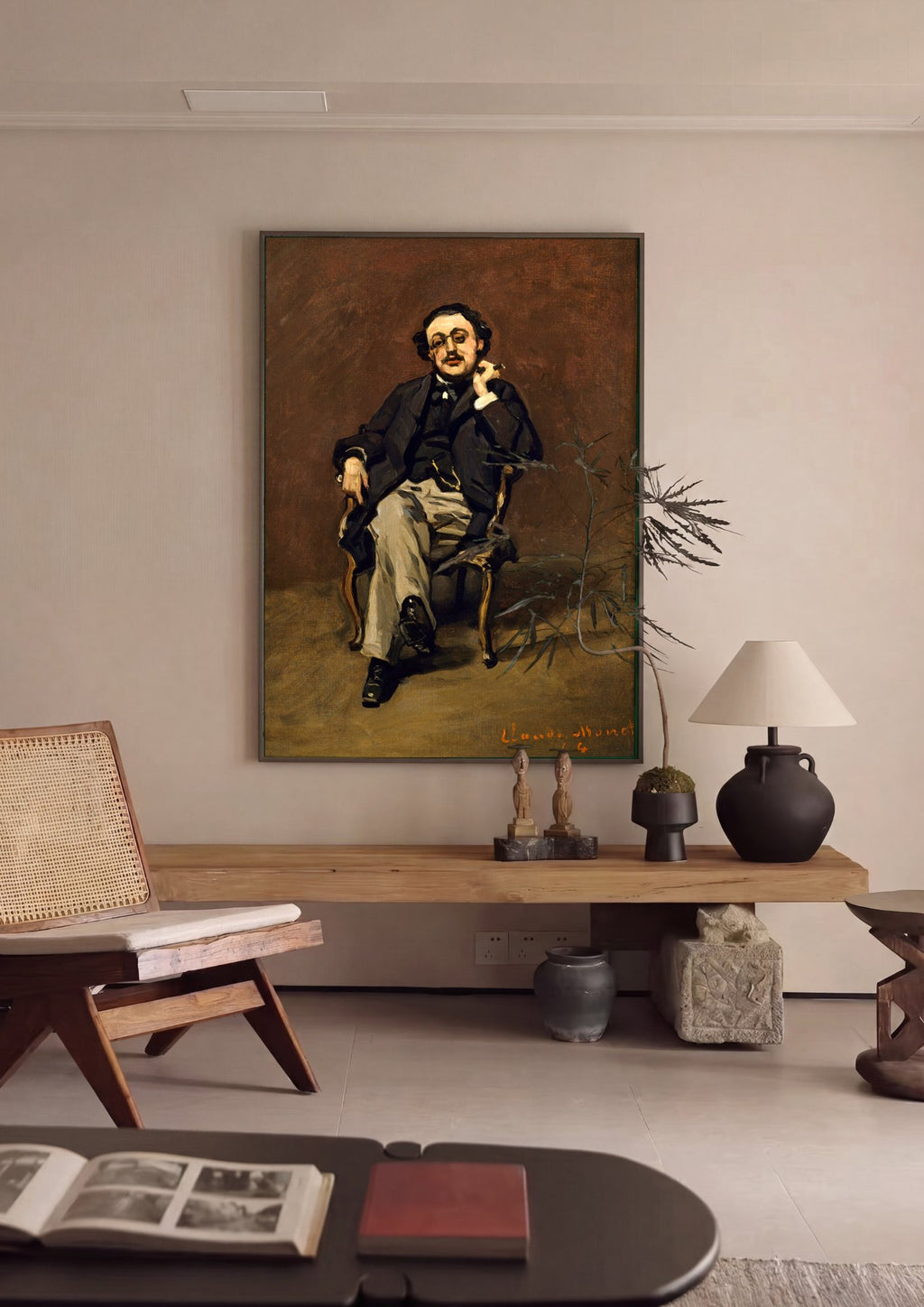 Quadro Decorativo Homem com Monoculo - Claude Monet em ambiente decorado
