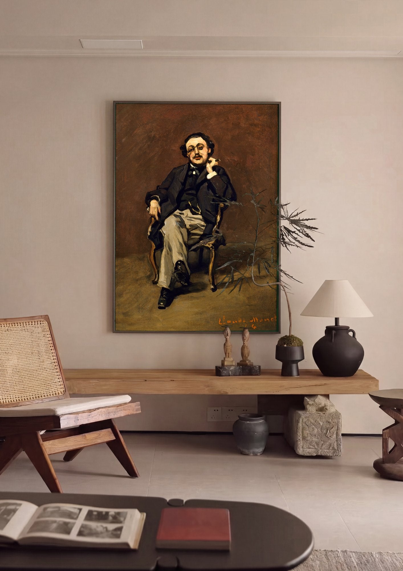 Quadro Decorativo Homem com Monoculo - Claude Monet em ambiente decorado