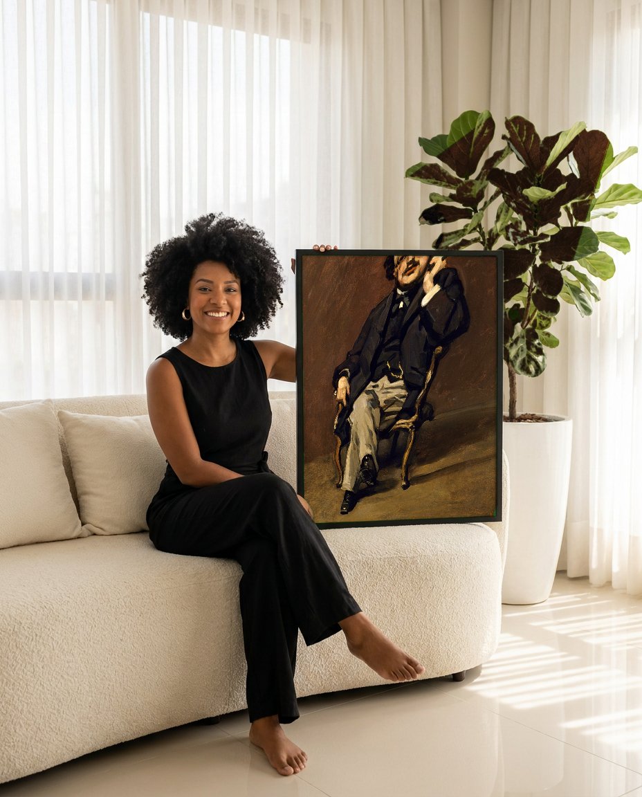 Quadro Decorativo Homem com Monoculo - Claude Monet com modelo em ambiente