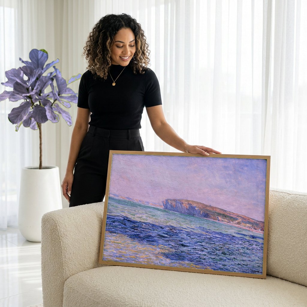 Quadro Decorativo Praia em Pourville - Claude Monet com modelo em ambiente