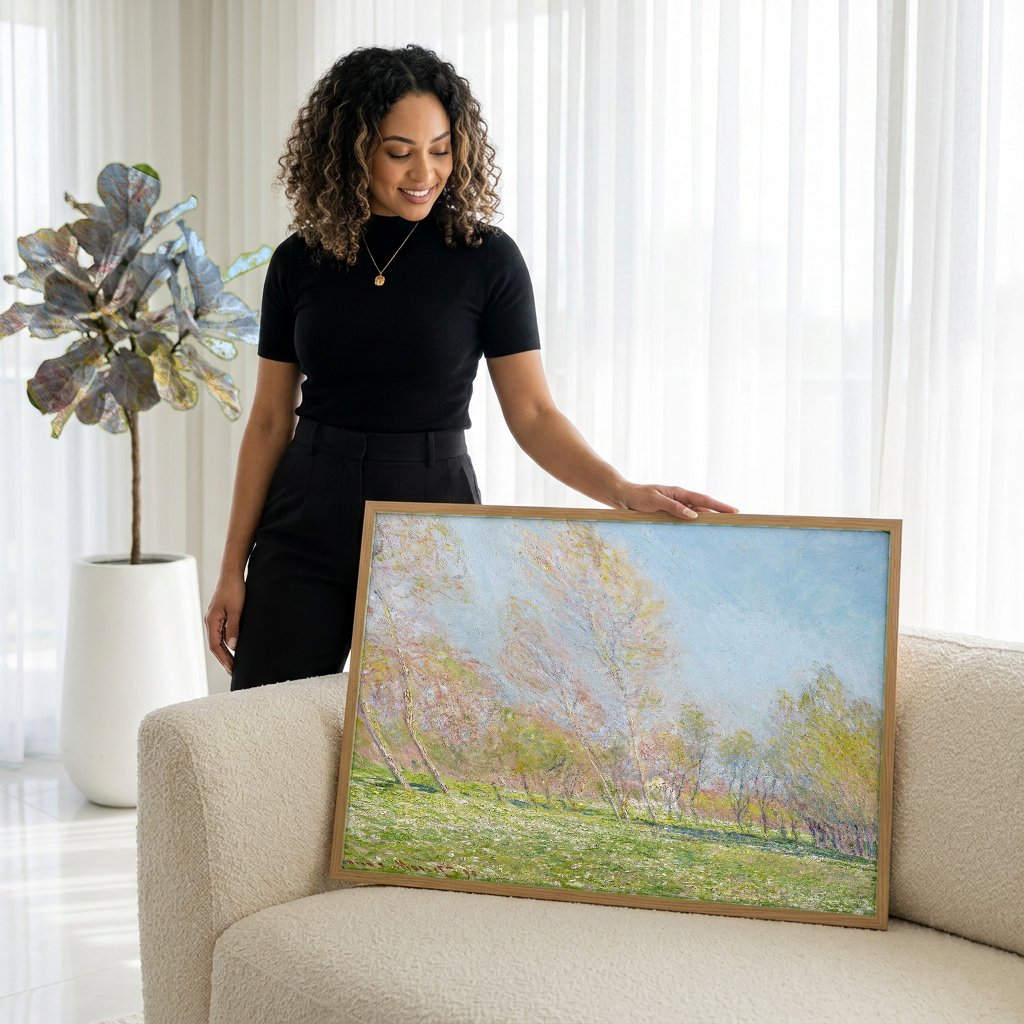 Quadro Decorativo Campo de Primavera - Claude Monet com modelo em ambiente