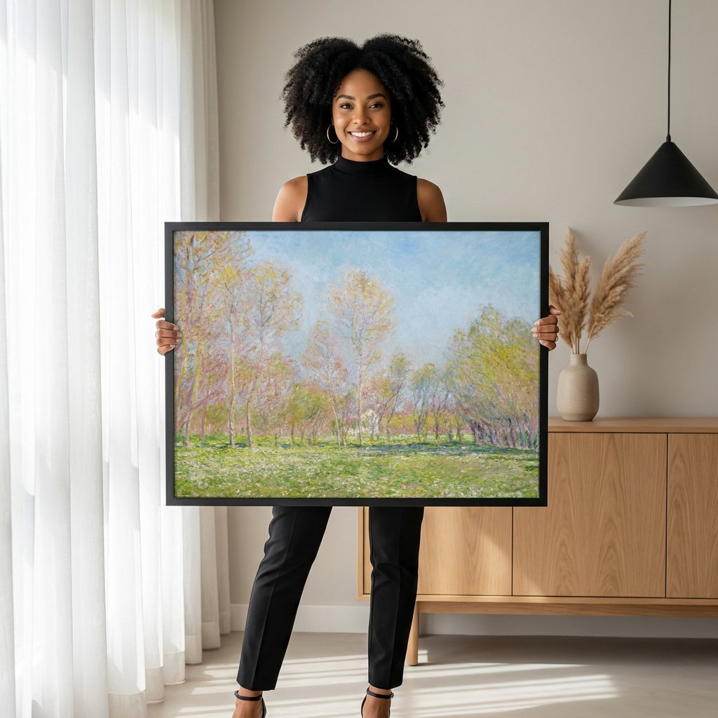 Quadro Decorativo Campo de Primavera - Claude Monet com modelo em ambiente