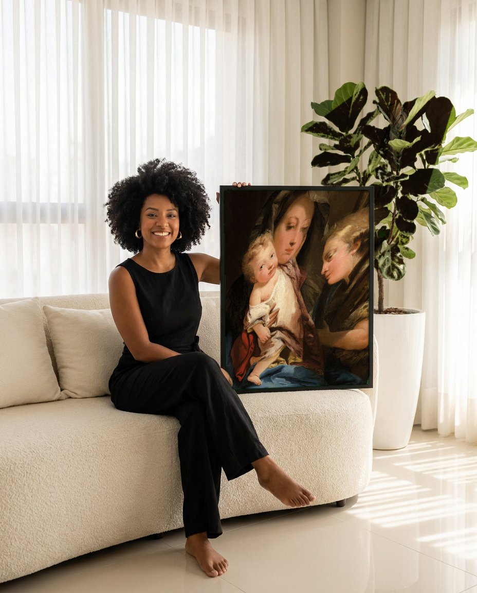 Quadro Decorativo A Virgem e o Menino com São João Batista - G. D. Tiepolo com modelo em ambiente