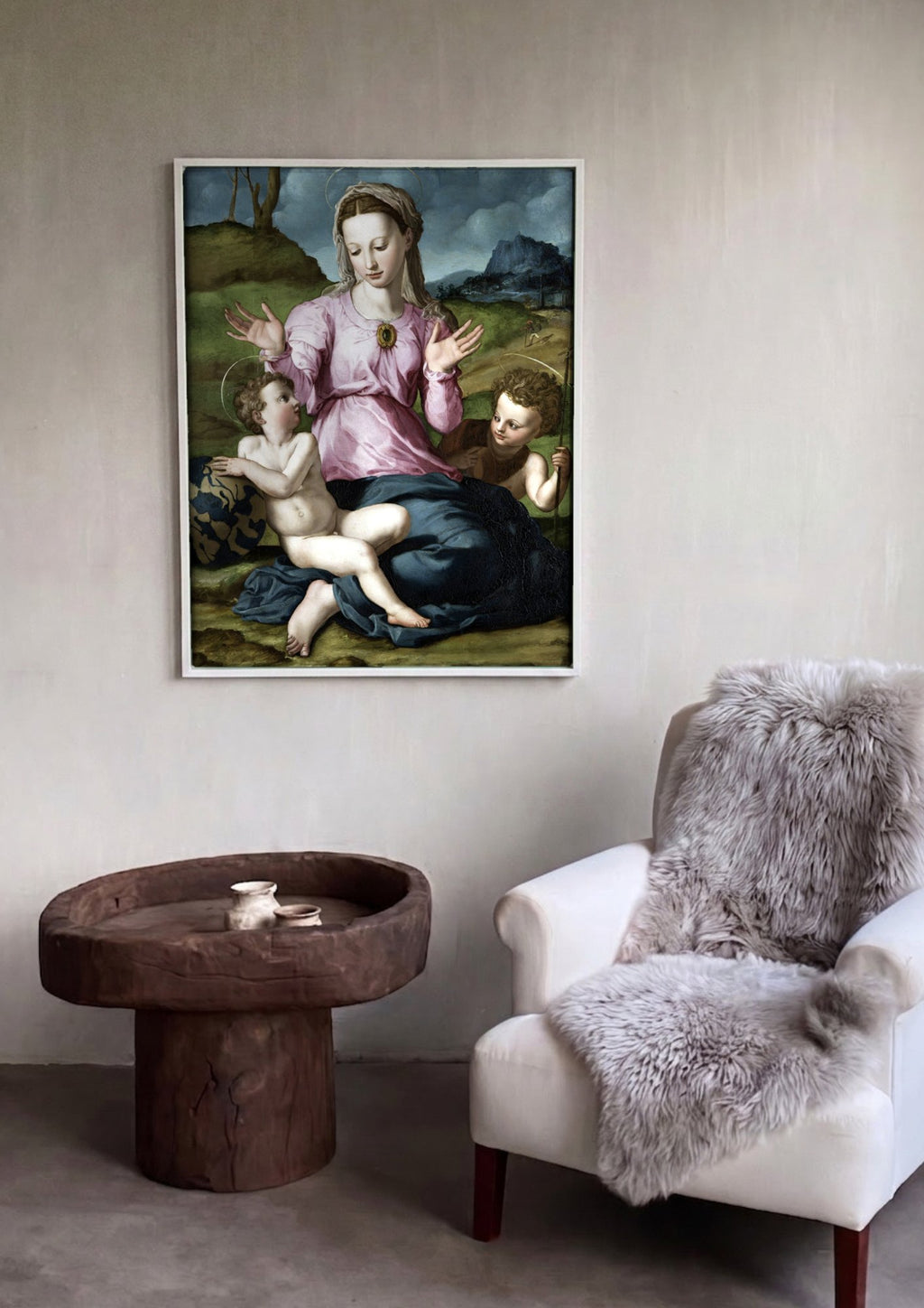 Quadro Decorativo A Virgem e o Menino com São João Batista - Bronzino em ambiente decorado