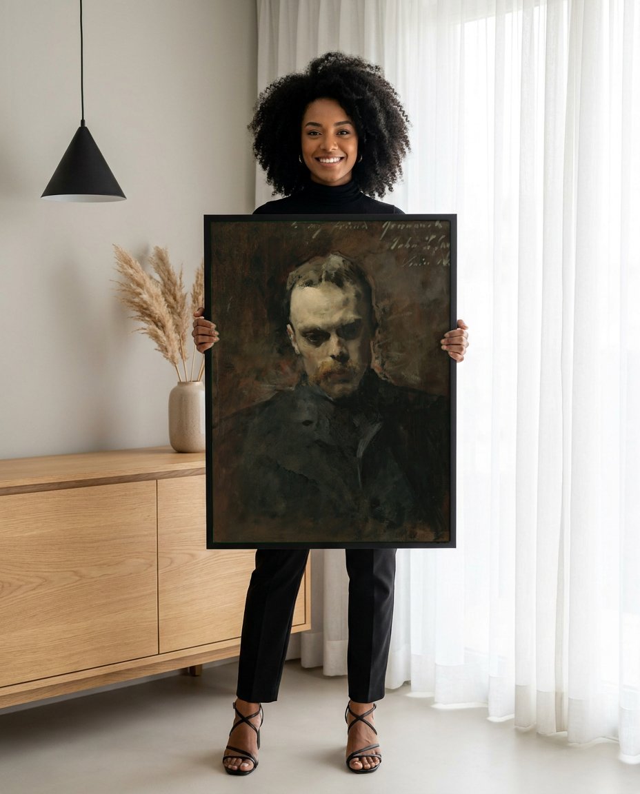 Quadro Decorativo 'Retrato de um Homem com Bigode' - John Singer Sargent com modelo em ambiente