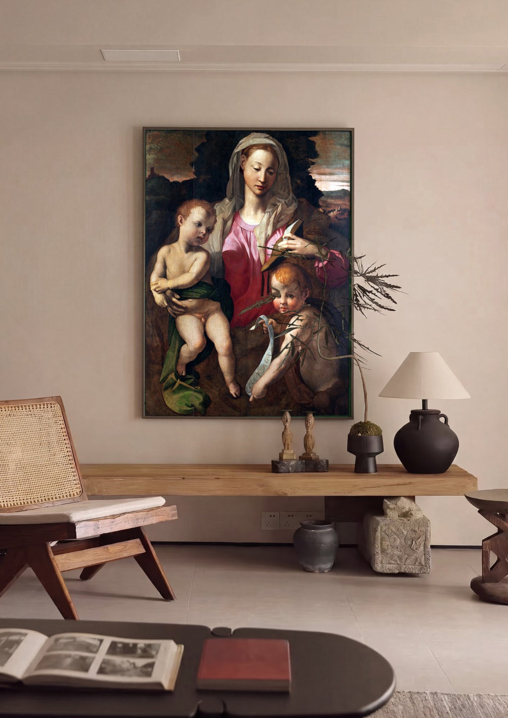 Quadro Decorativo A Virgem e o Menino com São João Batista - Bronzino em ambiente decorado