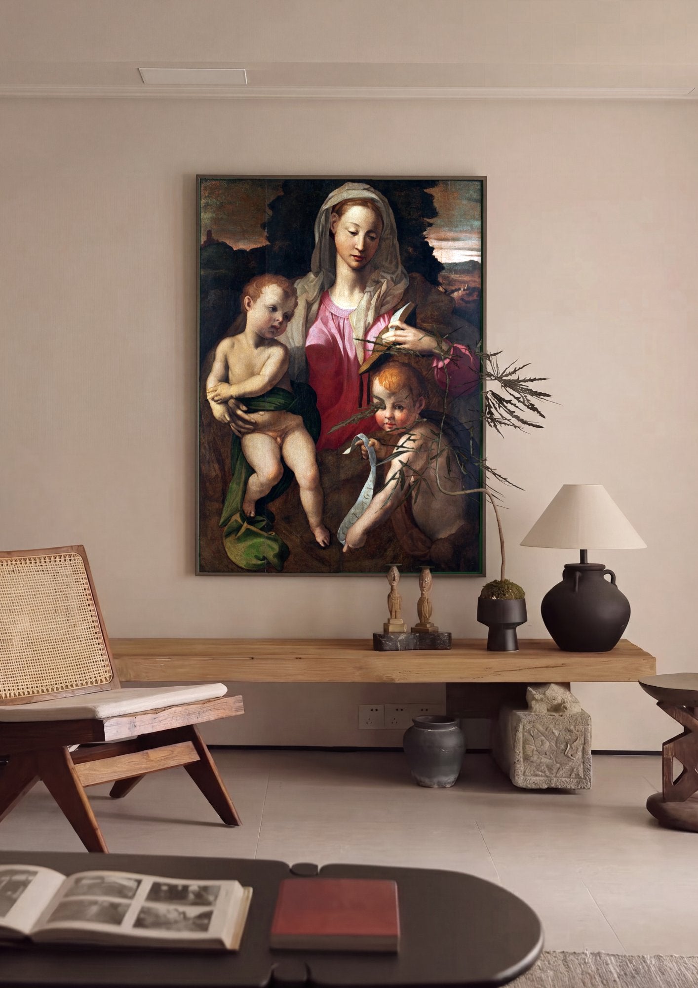 Quadro Decorativo A Virgem e o Menino com São João Batista - Bronzino em ambiente decorado