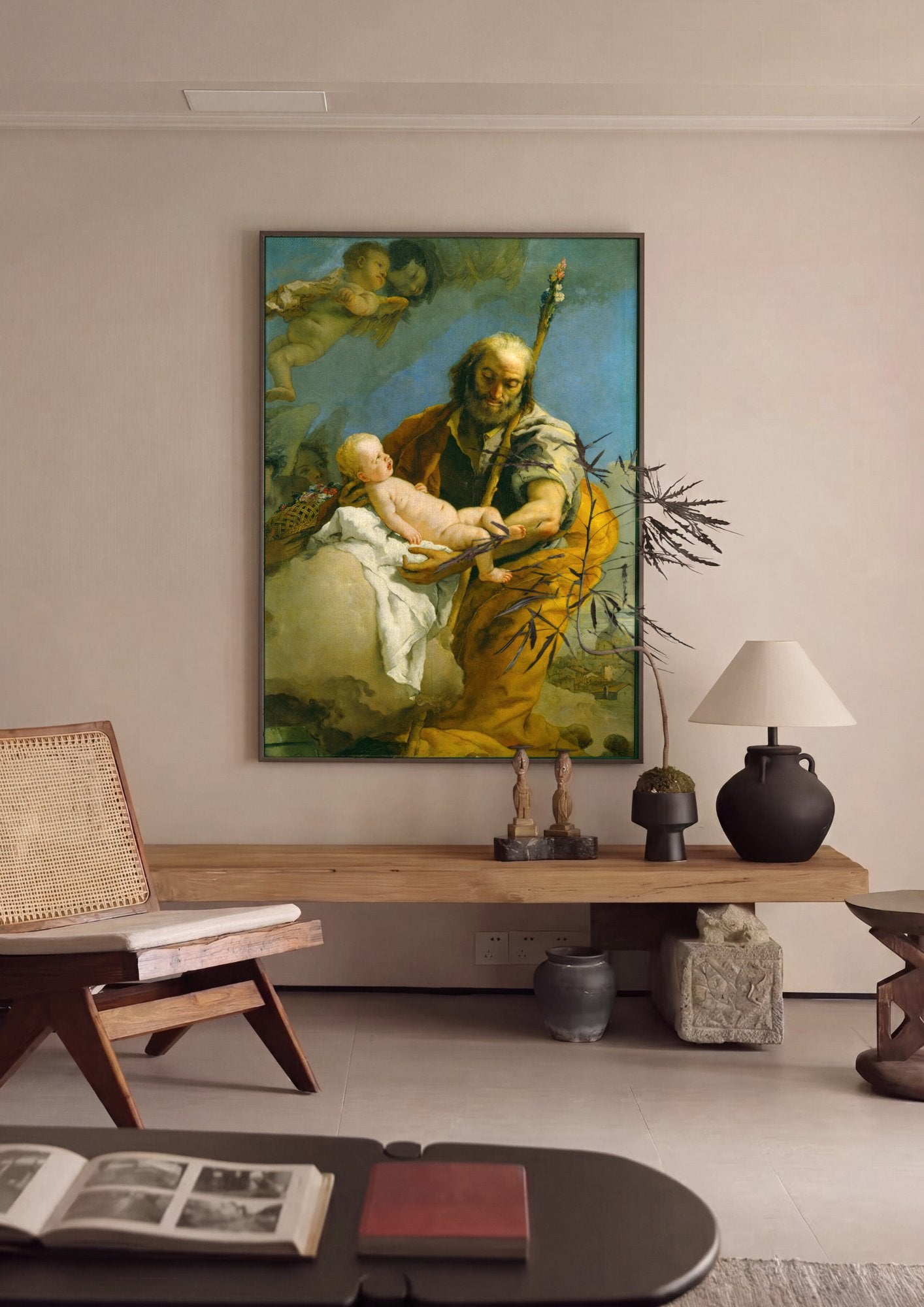 Quadro Decorativo A Virgem e o Menino com São José - Tiepolo em ambiente decorado