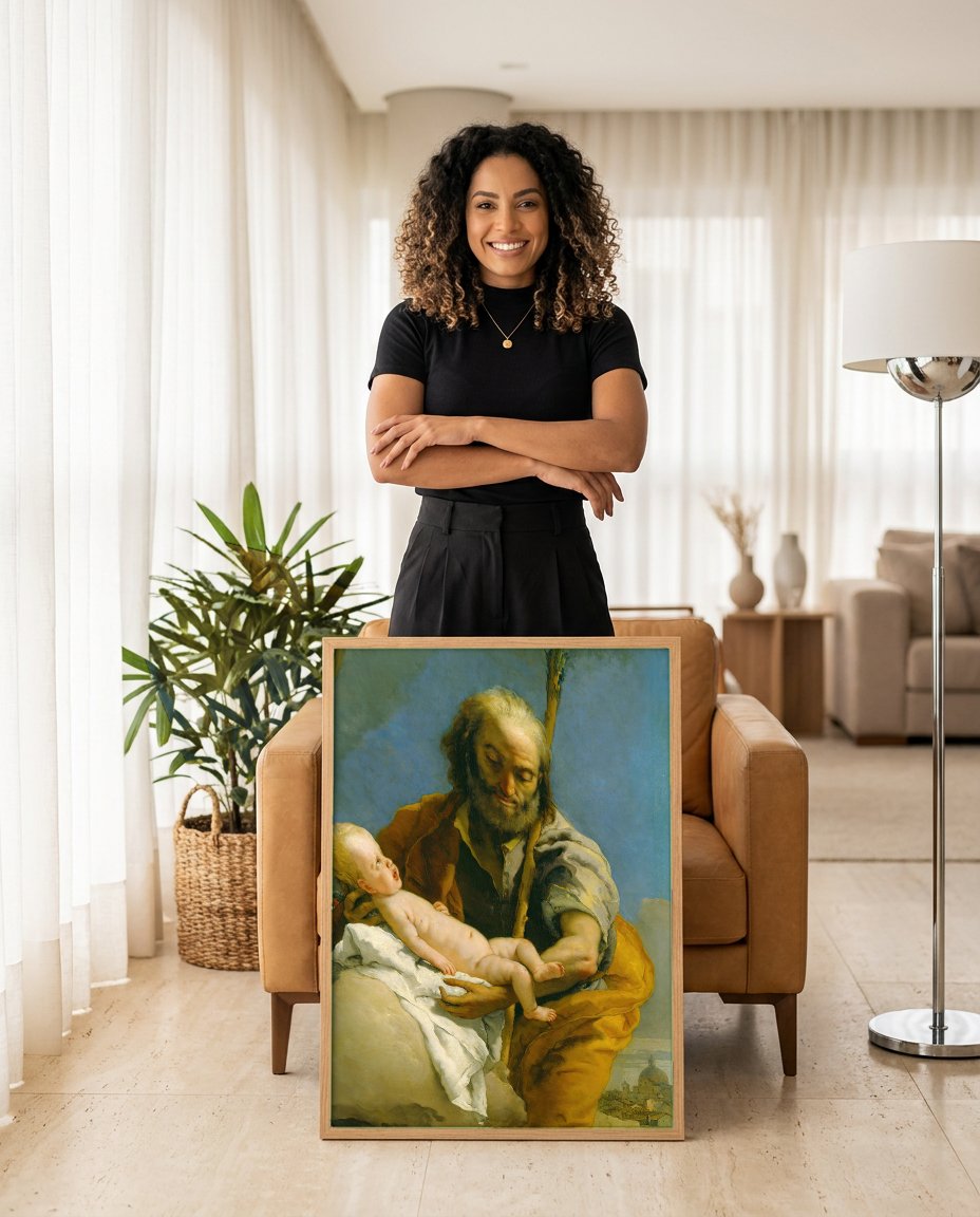 Quadro Decorativo A Virgem e o Menino com São José - Tiepolo com modelo em ambiente