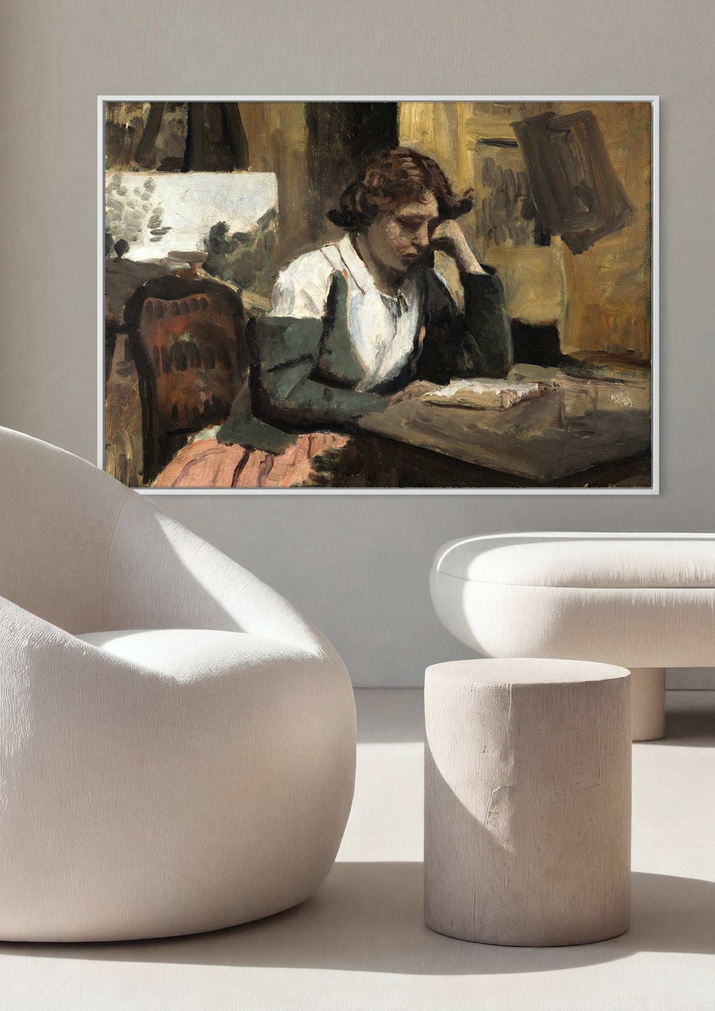 Quadro Decorativo A Leitora Solitária - Corot em ambiente decorado