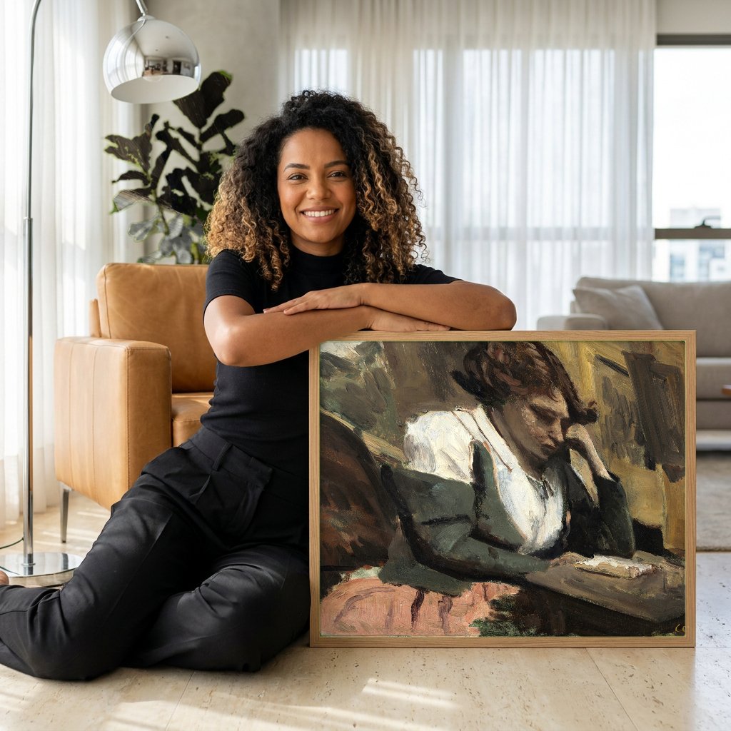 Quadro Decorativo A Leitora Solitária - Corot com modelo em ambiente