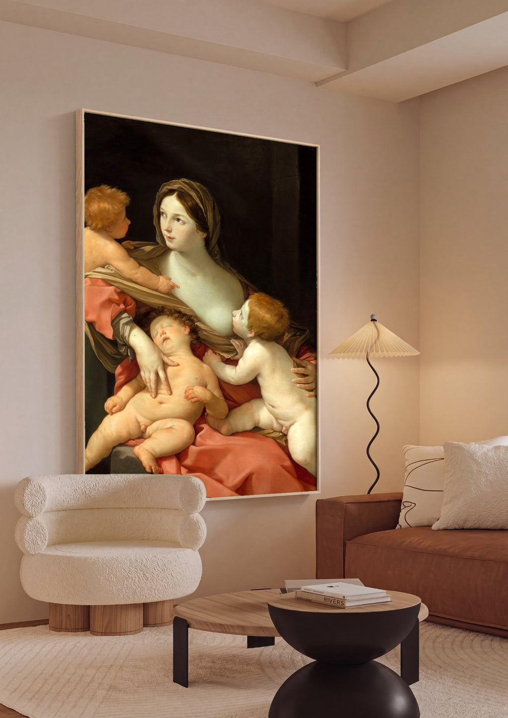 Quadro Decorativo A Virgem e o Menino com São João Batista - Guido Reni em ambiente decorado
