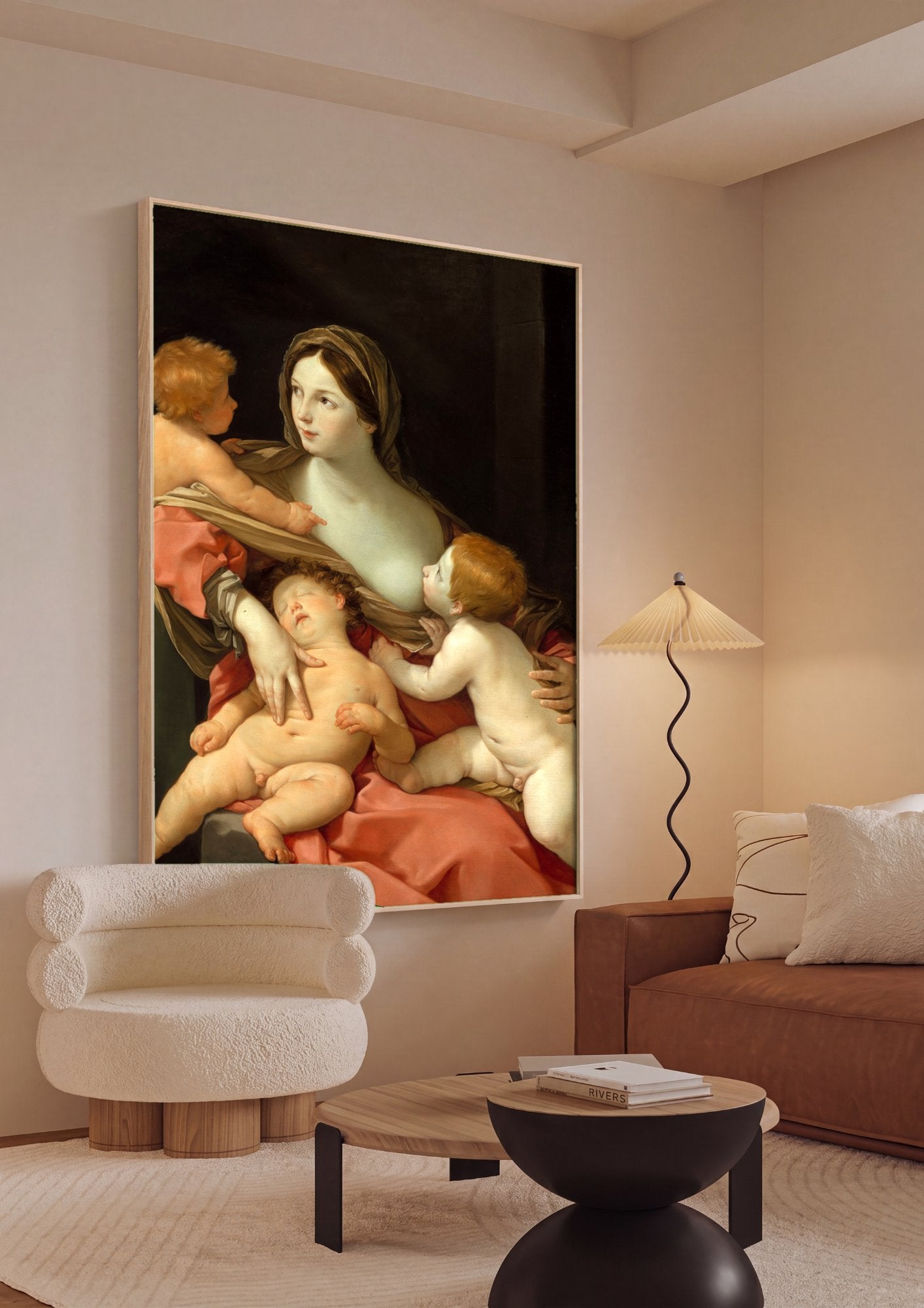 Quadro Decorativo A Virgem e o Menino com São João Batista - Guido Reni em ambiente decorado