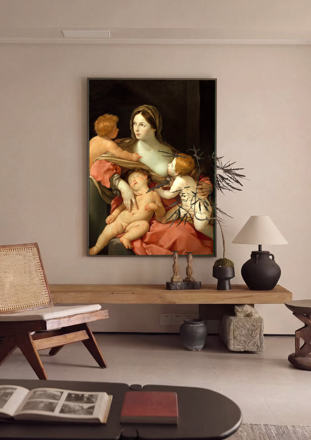 Quadro Decorativo A Virgem e o Menino com São João Batista - Guido Reni em ambiente decorado
