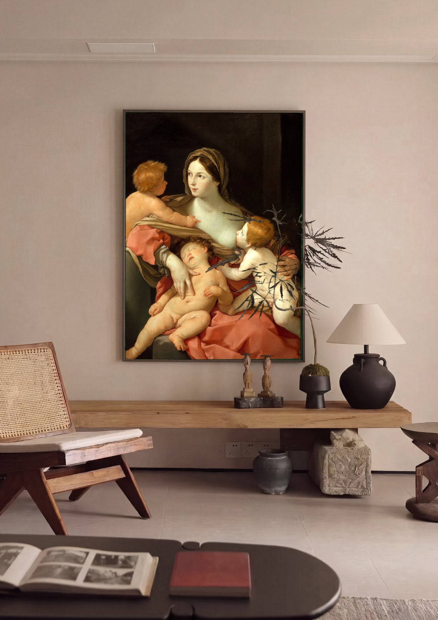 Quadro Decorativo A Virgem e o Menino com São João Batista - Guido Reni em ambiente decorado