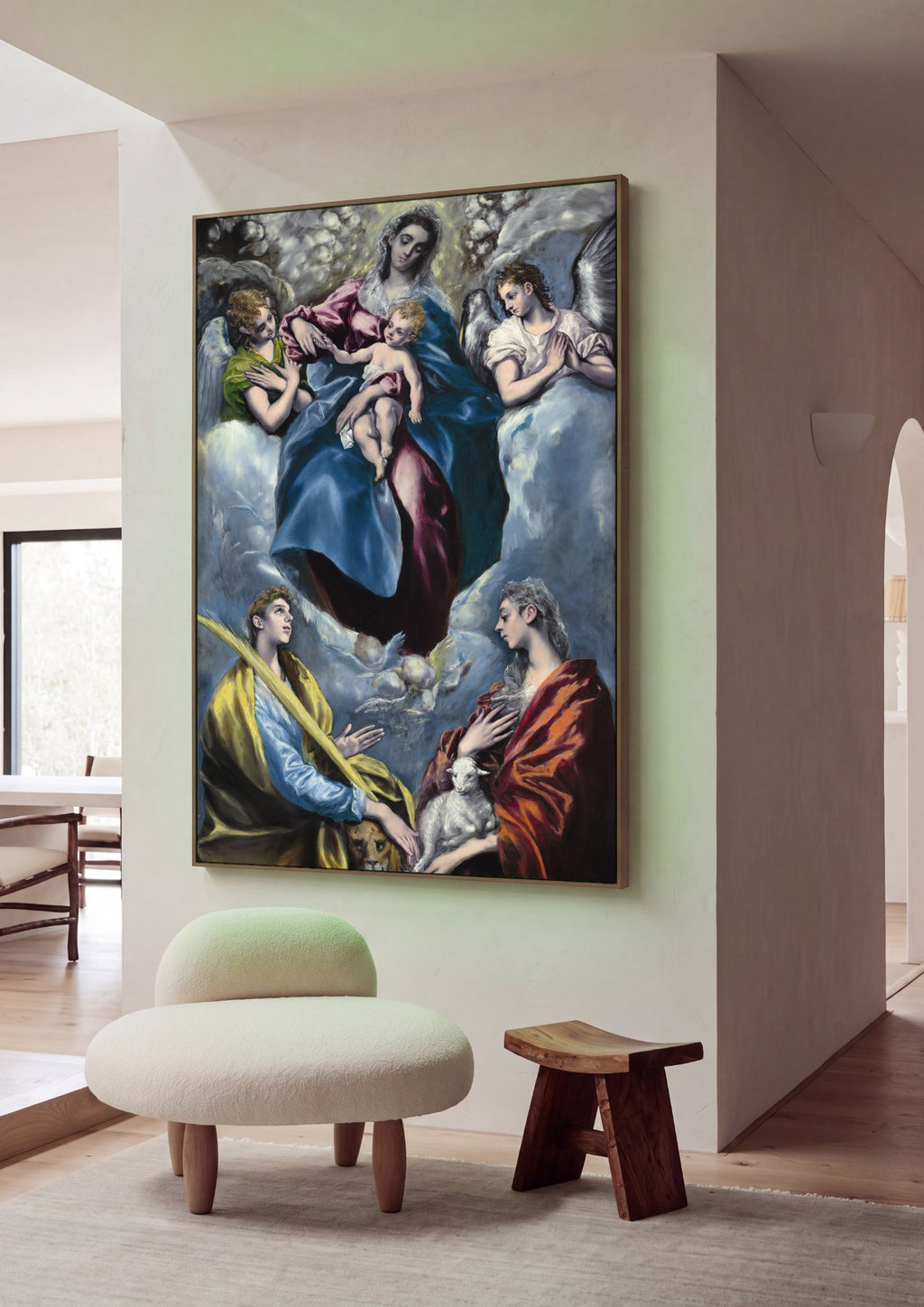 Quadro Decorativo A Virgem e o Menino com Santas Inês e Tecla - El Greco em ambiente decorado