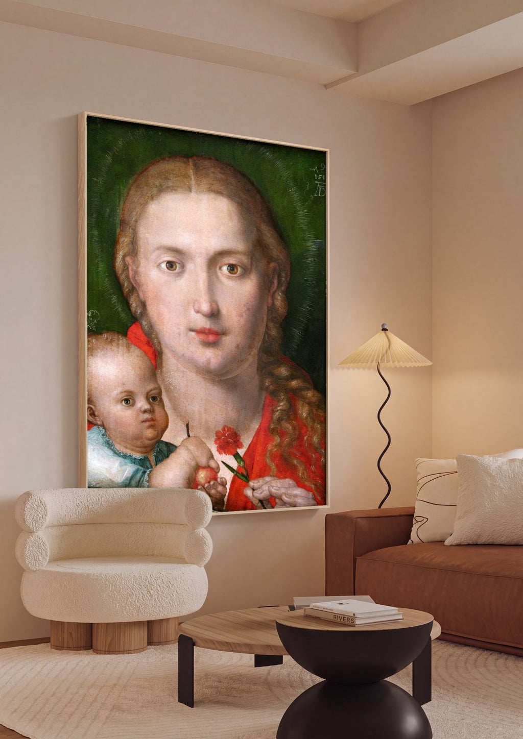 Quadro Decorativo A Virgem e o Menino com Cravo - Dürer em ambiente decorado