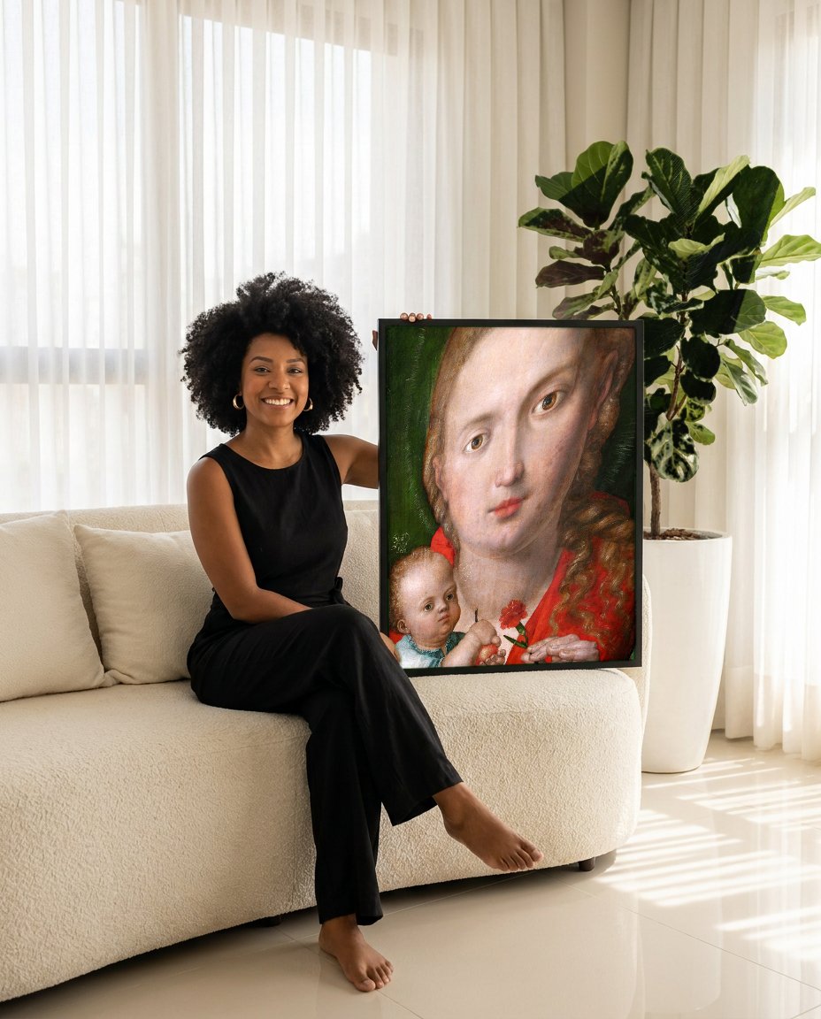 Quadro Decorativo A Virgem e o Menino com Cravo - Dürer com modelo em ambiente