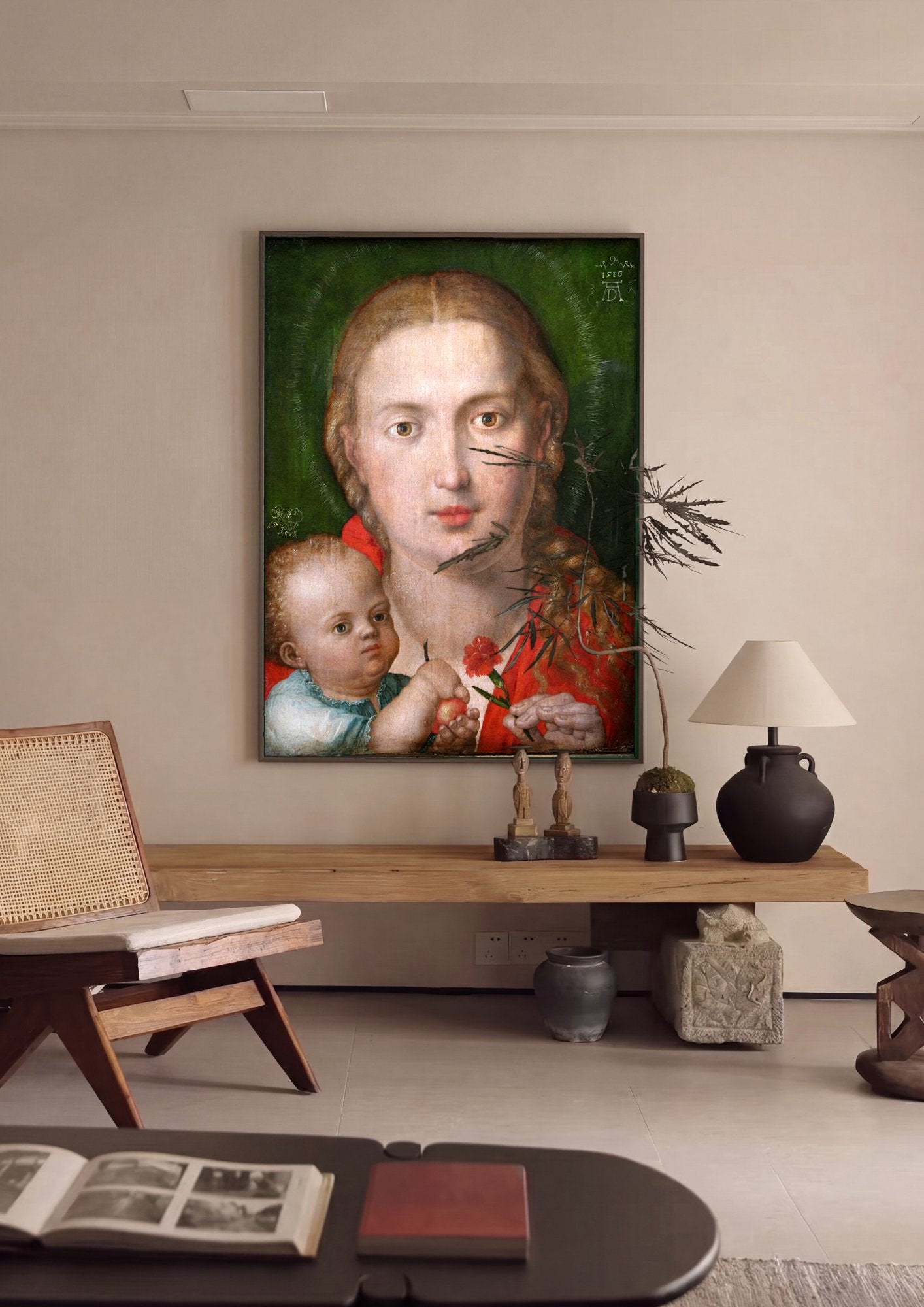 Quadro Decorativo A Virgem e o Menino com Cravo - Dürer em ambiente decorado