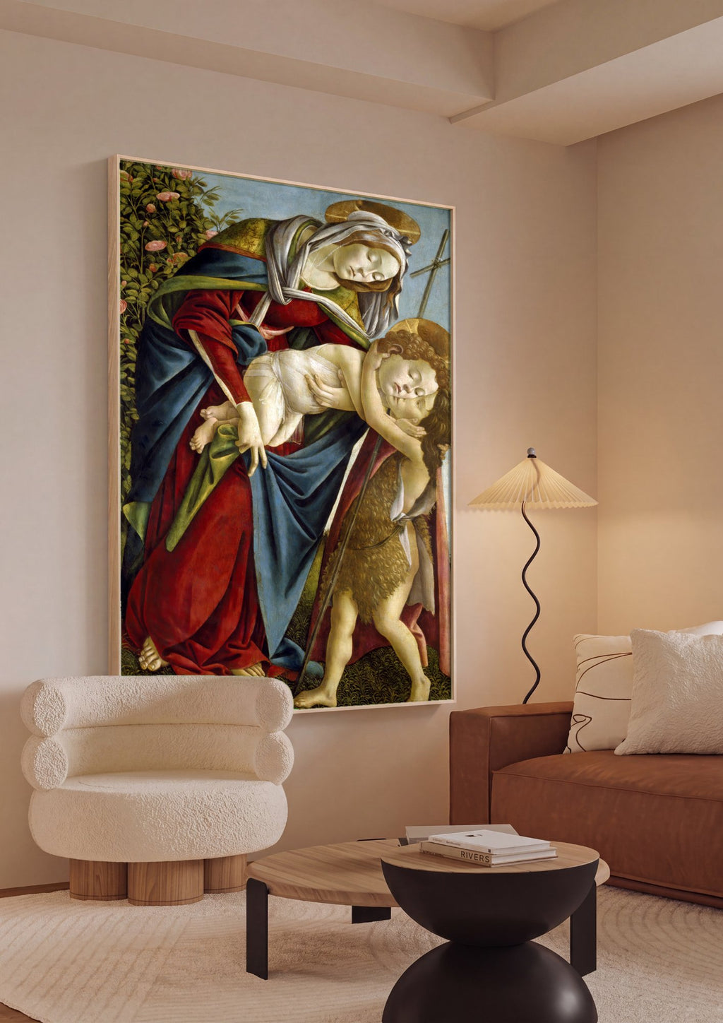 Quadro Decorativo A Virgem e o Menino com São João Batista - Botticelli em ambiente decorado