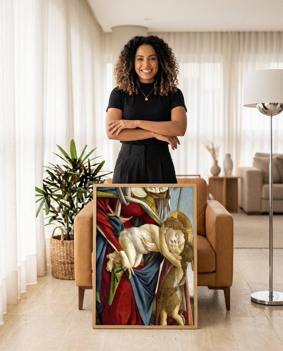 Quadro Decorativo A Virgem e o Menino com São João Batista - Botticelli com modelo em ambiente