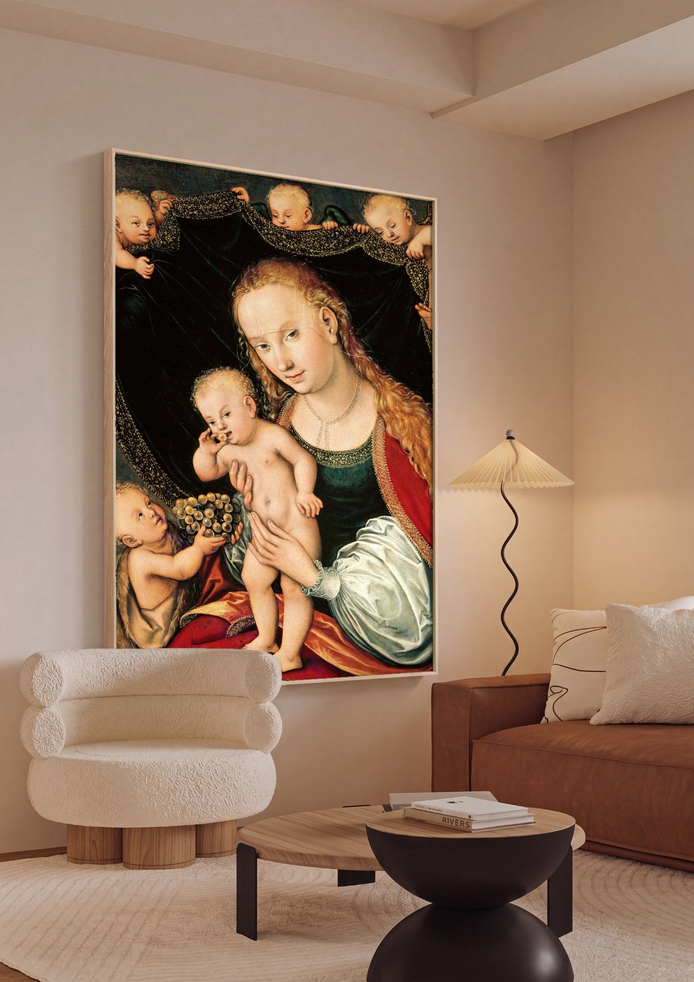 Quadro Decorativo A Virgem e o Menino com São João Batista - Cranach em ambiente decorado