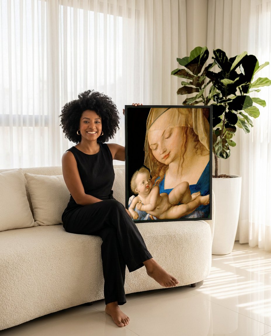 Quadro Decorativo A Virgem e o Menino com a Pera - Dürer com modelo em ambiente