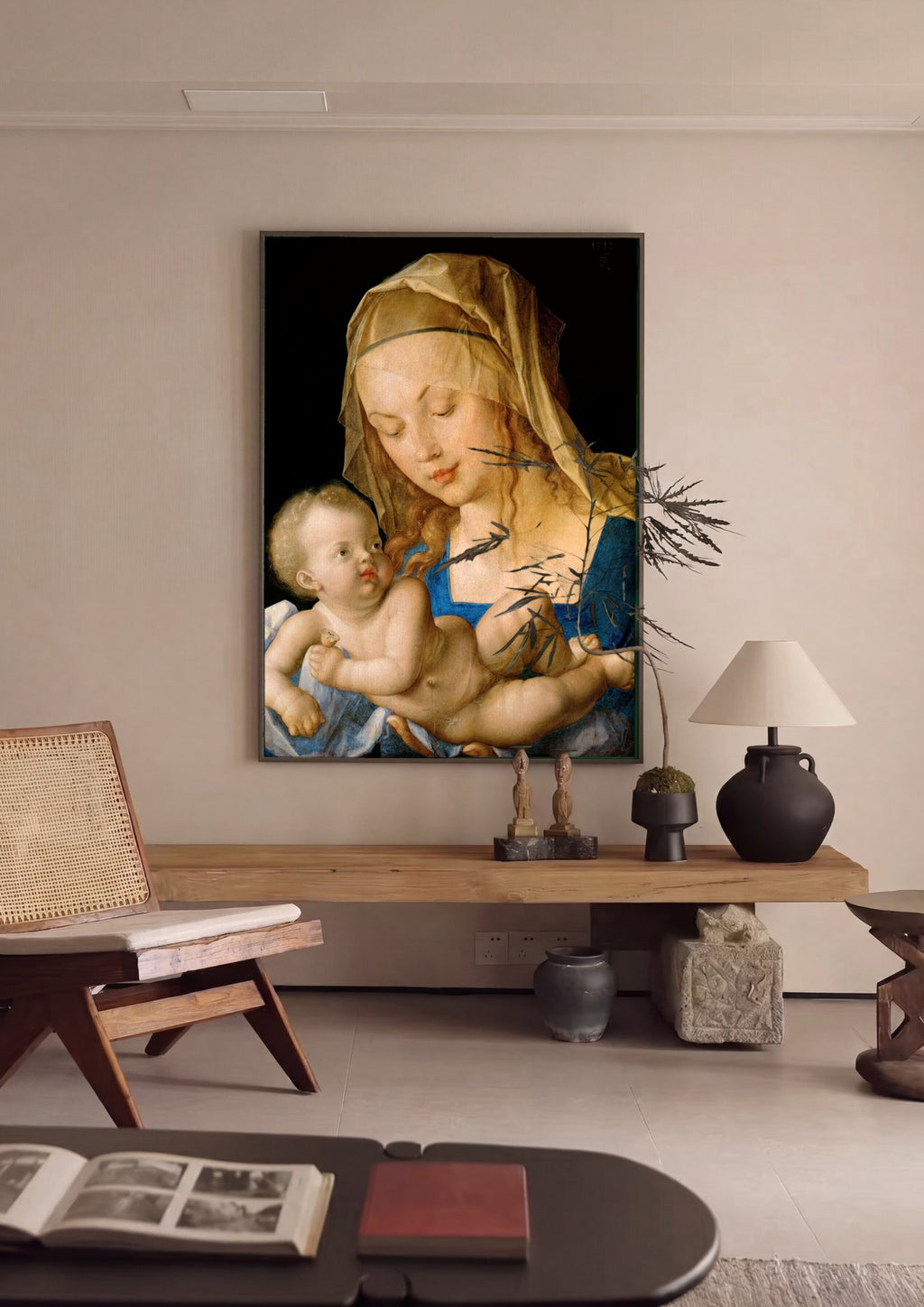 Quadro Decorativo A Virgem e o Menino com a Pera - Dürer em ambiente decorado