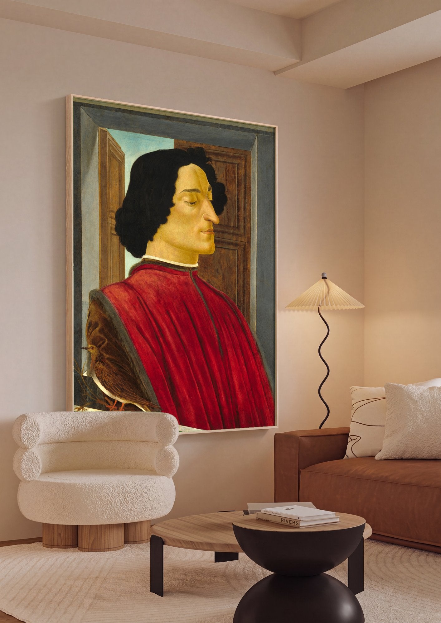 Quadro Decorativo Retrato de um Jovem com Pomba - Botticelli em ambiente decorado