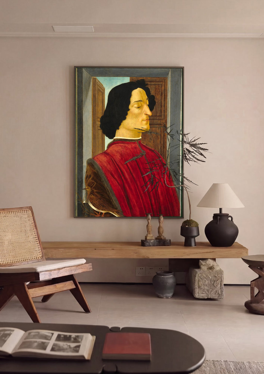 Quadro Decorativo Retrato de um Jovem com Pomba - Botticelli em ambiente decorado