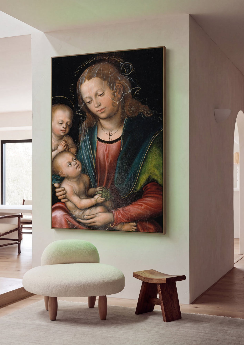 Quadro Decorativo A Virgem e o Menino com São João Batista - Cranach em ambiente decorado