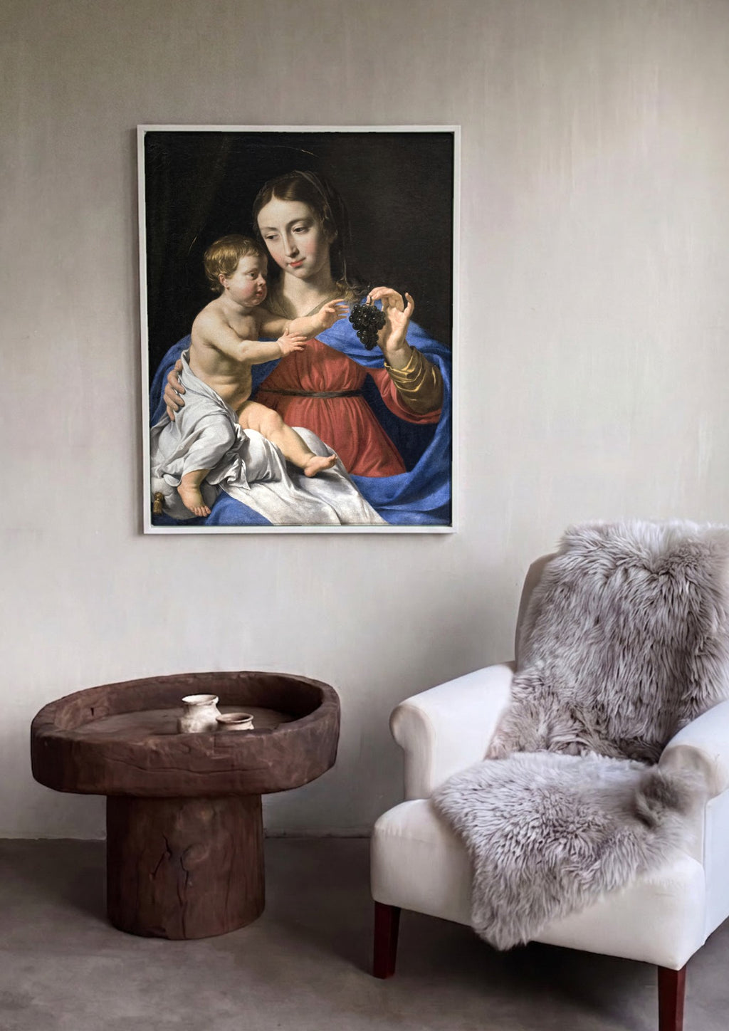 Quadro Decorativo A Virgem e o Menino com Uvas - Philippe de Champaigne em ambiente decorado