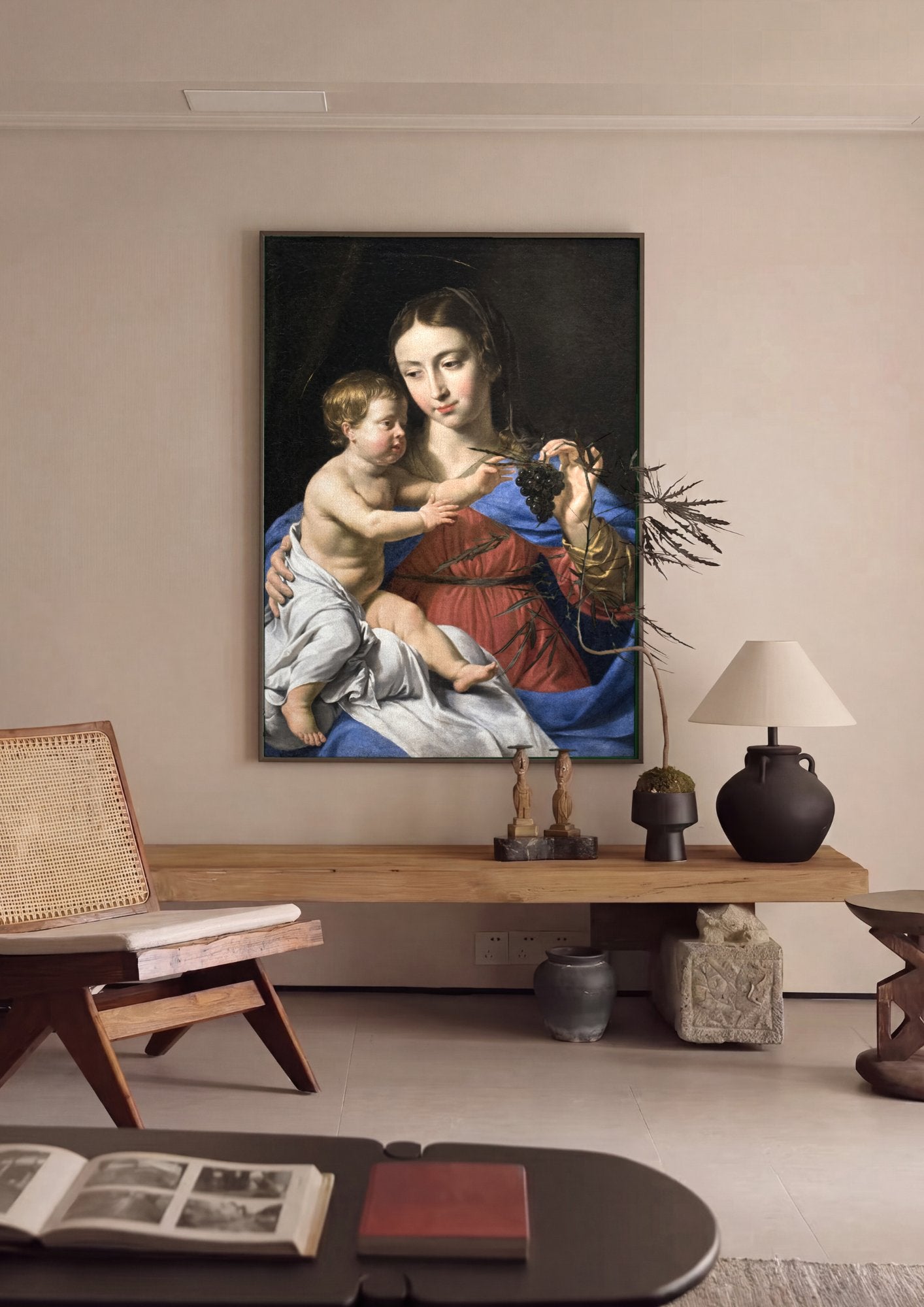 Quadro Decorativo A Virgem e o Menino com Uvas - Philippe de Champaigne em ambiente decorado