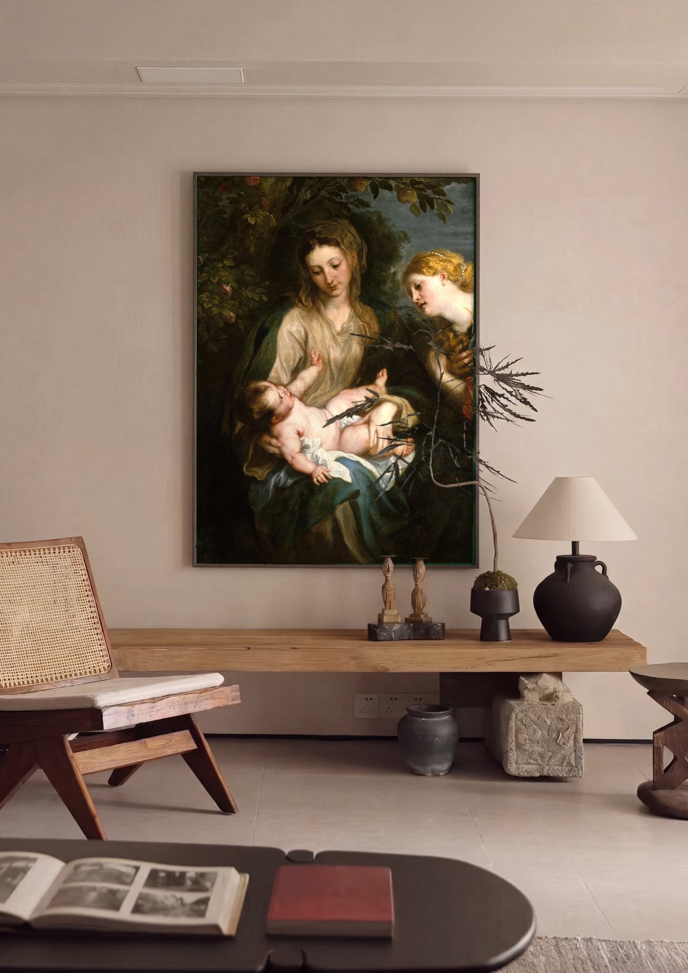 Quadro Decorativo A Virgem e o Menino com Santa Rosália - Van Dyck em ambiente decorado